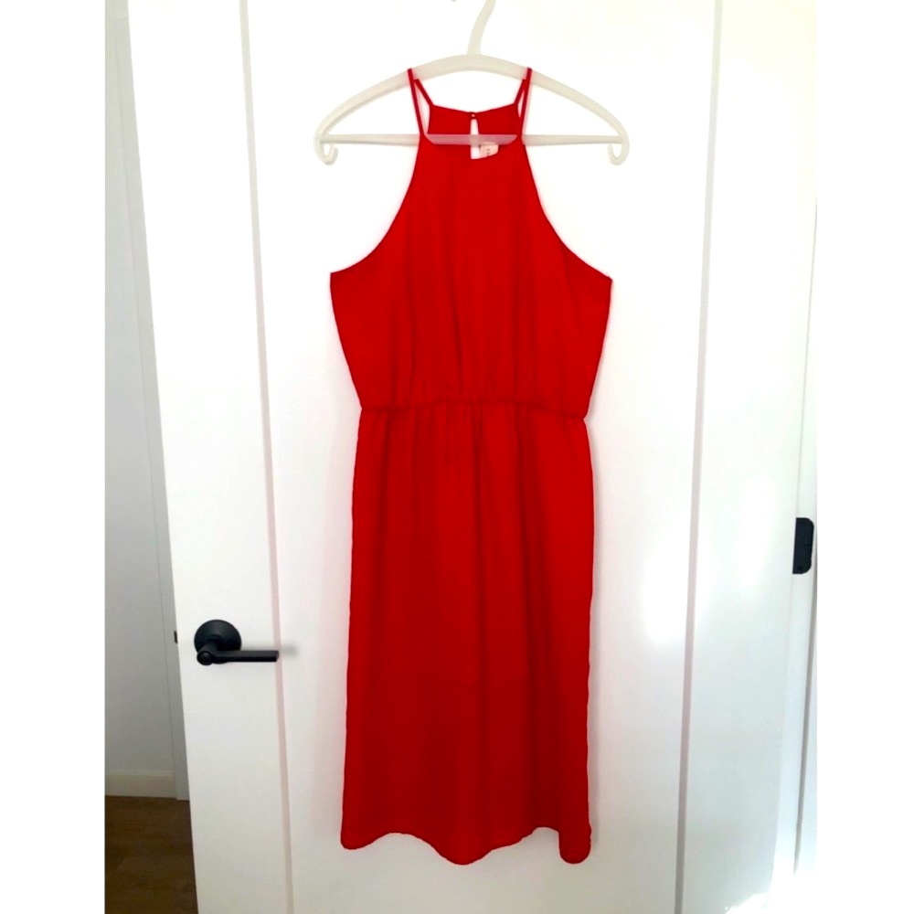High Neck Sleeveless Red aMidi Dress